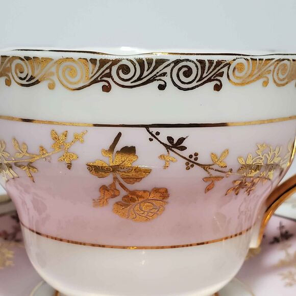 Royal Standard Teacup and Saucer Pink Gold Flowers Vintage - Picture 3 of 9